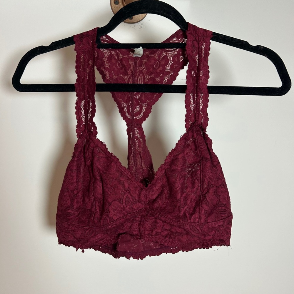 Free People Intimately Adella Lace Bralette Burgundy Racerback Boho Bra Large